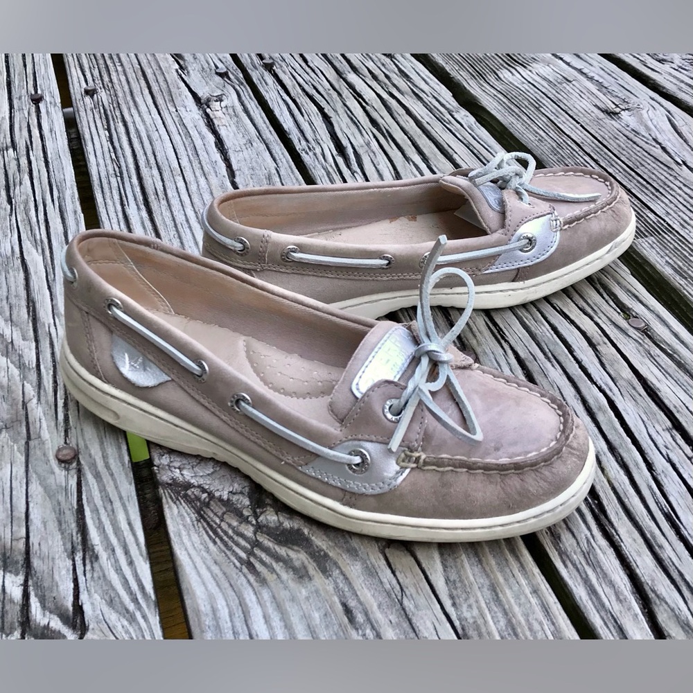 Ladies 6.5 SPERRY Top Sider Brown Silver Leather Loafers Boating Shoe Loafer
